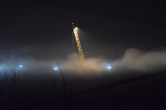 Warren Point Ferry Harbour in fog at night